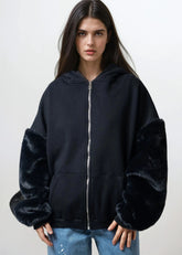 Faux Fur Sleeve Zip Hoodie Sweatshirts Kate Hewko 