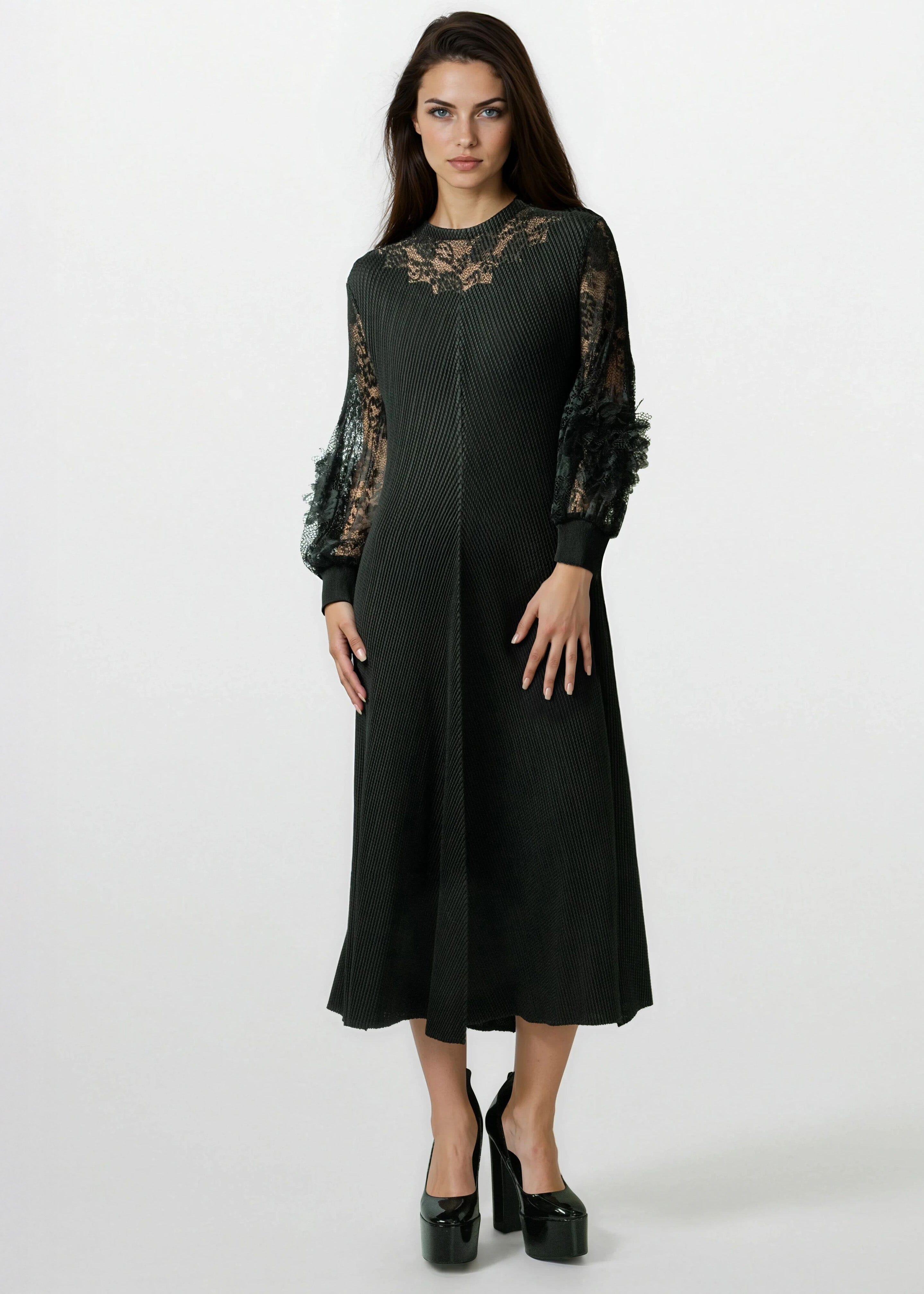 Floral Lace Pleated Maxi Dress - Kate Hewko Hot Pink / One size Floral Lace Pleated Maxi Dress - Kate Hewko Hot Pink / One size