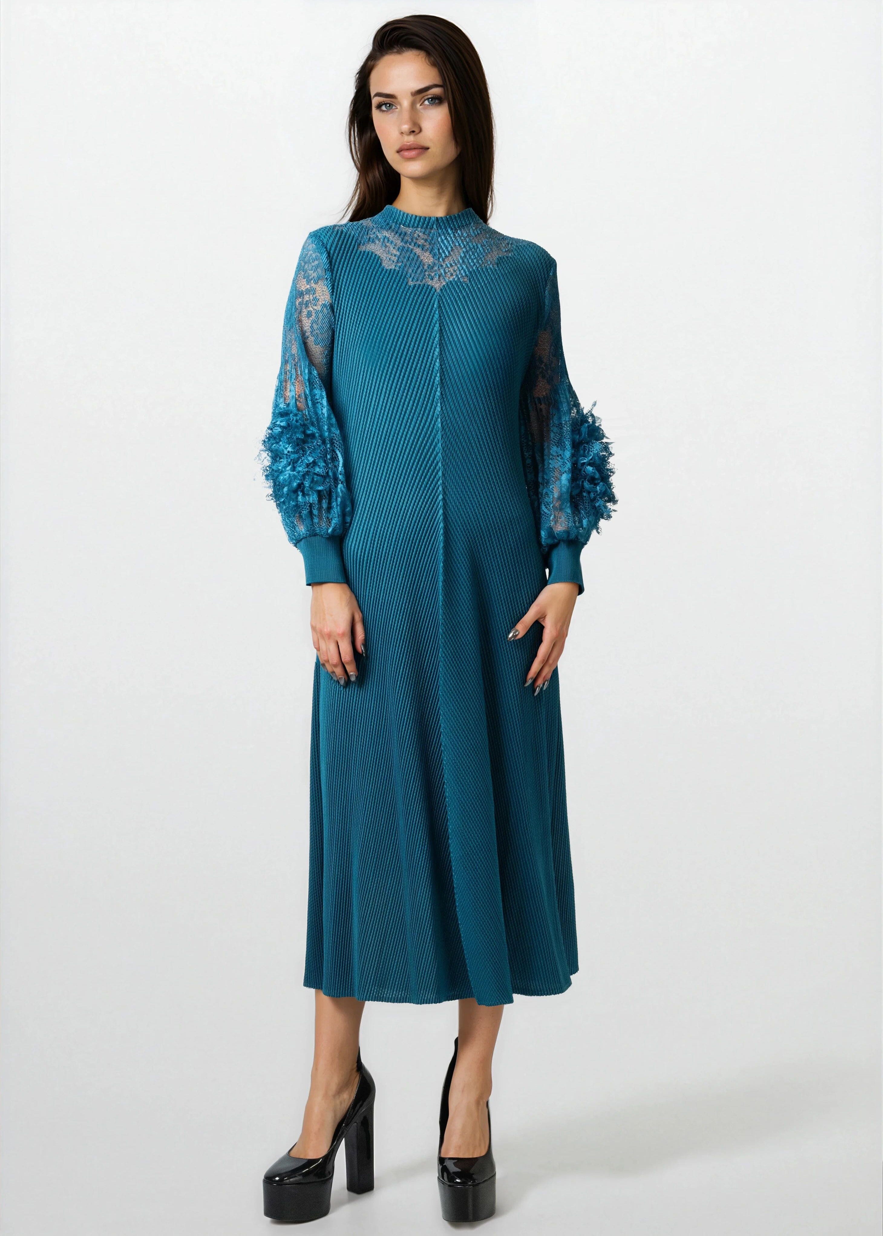 Floral Lace Pleated Maxi Dress - Kate Hewko Floral Lace Pleated Maxi Dress - Kate Hewko
