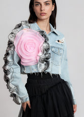 Floral Ruffle Cropped Denim Jacket Outerwear Kate Hewko 
