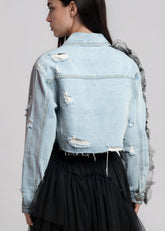 Floral Ruffle Cropped Denim Jacket Outerwear Kate Hewko 