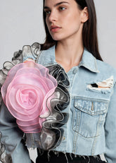 Floral Ruffle Cropped Denim Jacket Outerwear Kate Hewko 