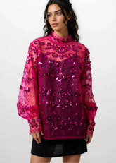 Floral Sequin Sheer Mock Neck Blouse Blouses Kate Hewko 