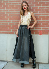 Frayed Hem Denim Panel Skirt Skirts Kate Hewko 