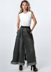 Frayed Hem Denim Panel Skirt Skirts Kate Hewko 
