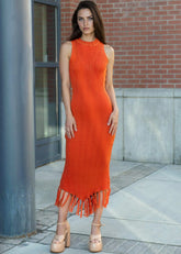 Fringe Hem Bodycon Dress Dresses Kate Hewko Rust One size 