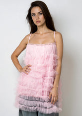 Gem Embellished Tiered Tulle Tank Tank Tops Kate Hewko 