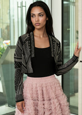 Geometric Rhinestone Cropped Cardigan Cardigans Kate Hewko 