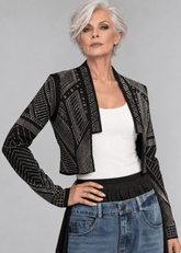 Geometric Rhinestone Cropped Cardigan Cardigans Kate Hewko Black S 