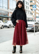 Glitter Tulle A-Line Skirt Skirts Kate Hewko Wine One size 