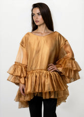 Gold Metallic Ruffle Tunic Tunics Kate Hewko 
