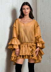 Gold Metallic Ruffle Tunic Tunics Kate Hewko Gold One size 