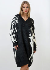 Graffiti V-Neck Fuzzy Sweater Dress Sweaters Kate Hewko 