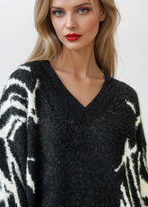 Graffiti V-Neck Fuzzy Sweater Dress Sweaters Kate Hewko 