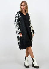 Graffiti V-Neck Fuzzy Sweater Dress Sweaters Kate Hewko 