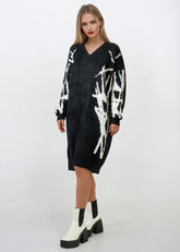 Graffiti V-Neck Fuzzy Sweater Dress Sweaters Kate Hewko 