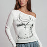 Grunge Print Off Shoulder Top Long Sleeve Tees Kate Hewko 