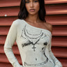 Grunge Print Off Shoulder Top Long Sleeve Tees Kate Hewko 