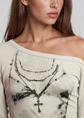 Grunge Print Off Shoulder Top Long Sleeve Tees Kate Hewko 