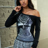 Grunge Print Off Shoulder Top Long Sleeve Tees Kate Hewko 