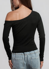 Grunge Print Off Shoulder Top Long Sleeve Tees Kate Hewko 
