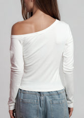 Grunge Print Off Shoulder Top Long Sleeve Tees Kate Hewko 