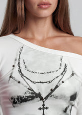 Grunge Print Off Shoulder Top Long Sleeve Tees Kate Hewko 