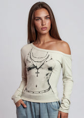 Grunge Print Off Shoulder Top Long Sleeve Tees Kate Hewko 