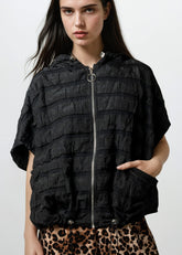 Hooded Drawstring Athleisure Vest Vests Kate Hewko Black One Size 