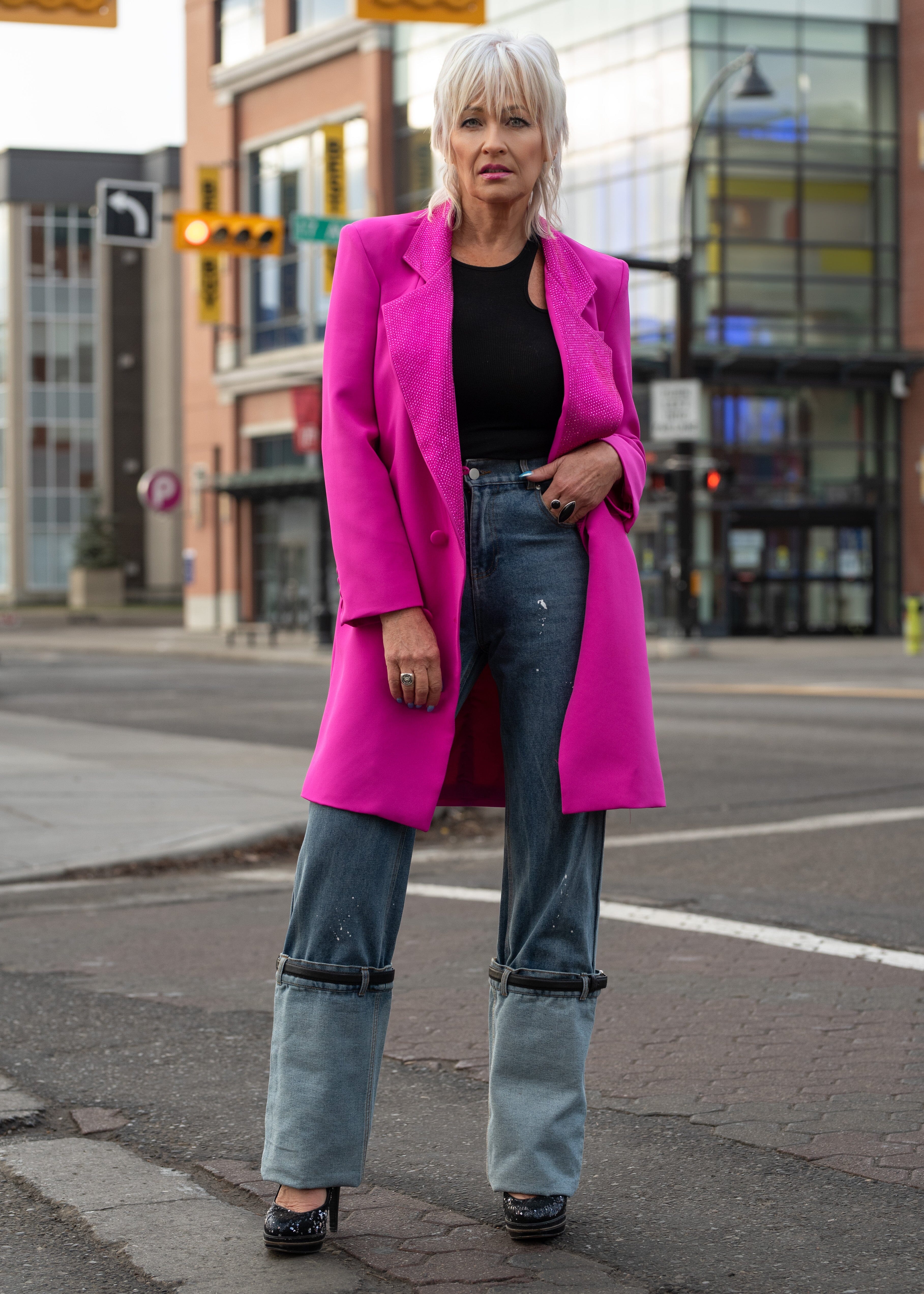 Hot Pink Blazer Pink T Shirt With Black Jeans Hot Pink Rhinestone