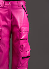 Hot Pink Vegan Leather Cargo Pant Pants Kate Hewko 