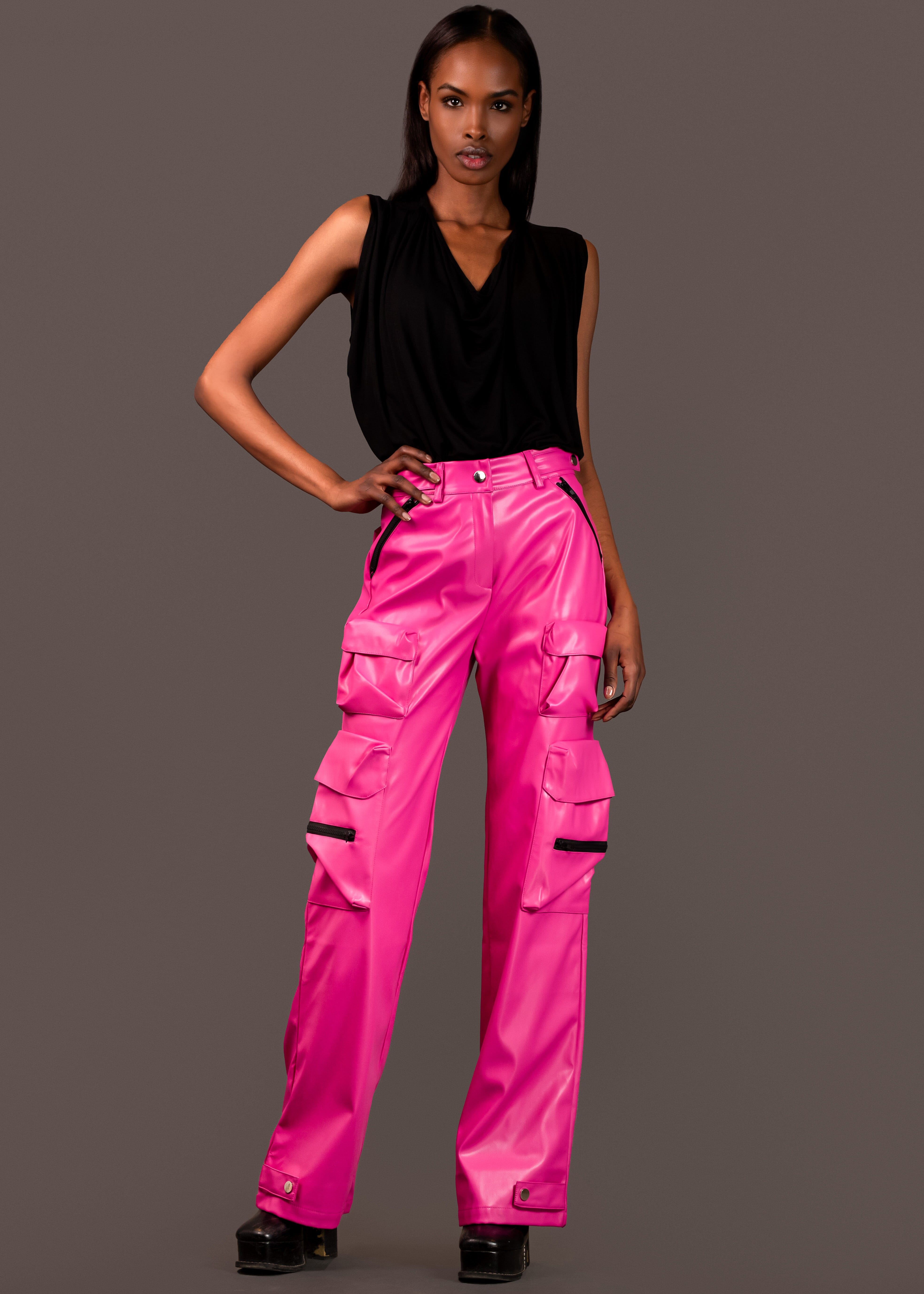 Hot Pink Vegan Leather Cargo Pant Pants Kate Hewko 