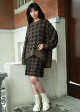 Houndstooth Knitted Skirt Set Two Piece Sets Kate Hewko 