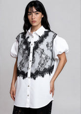 Lace Overlay Puff Sleeve Shirt Blouses Kate Hewko 
