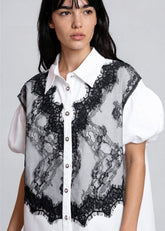 Lace Overlay Puff Sleeve Shirt Blouses Kate Hewko 