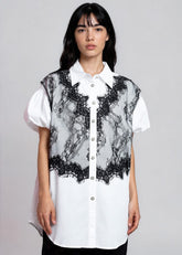 Lace Overlay Puff Sleeve Shirt Blouses Kate Hewko 