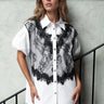 Lace Overlay Puff Sleeve Shirt Blouses Kate Hewko 
