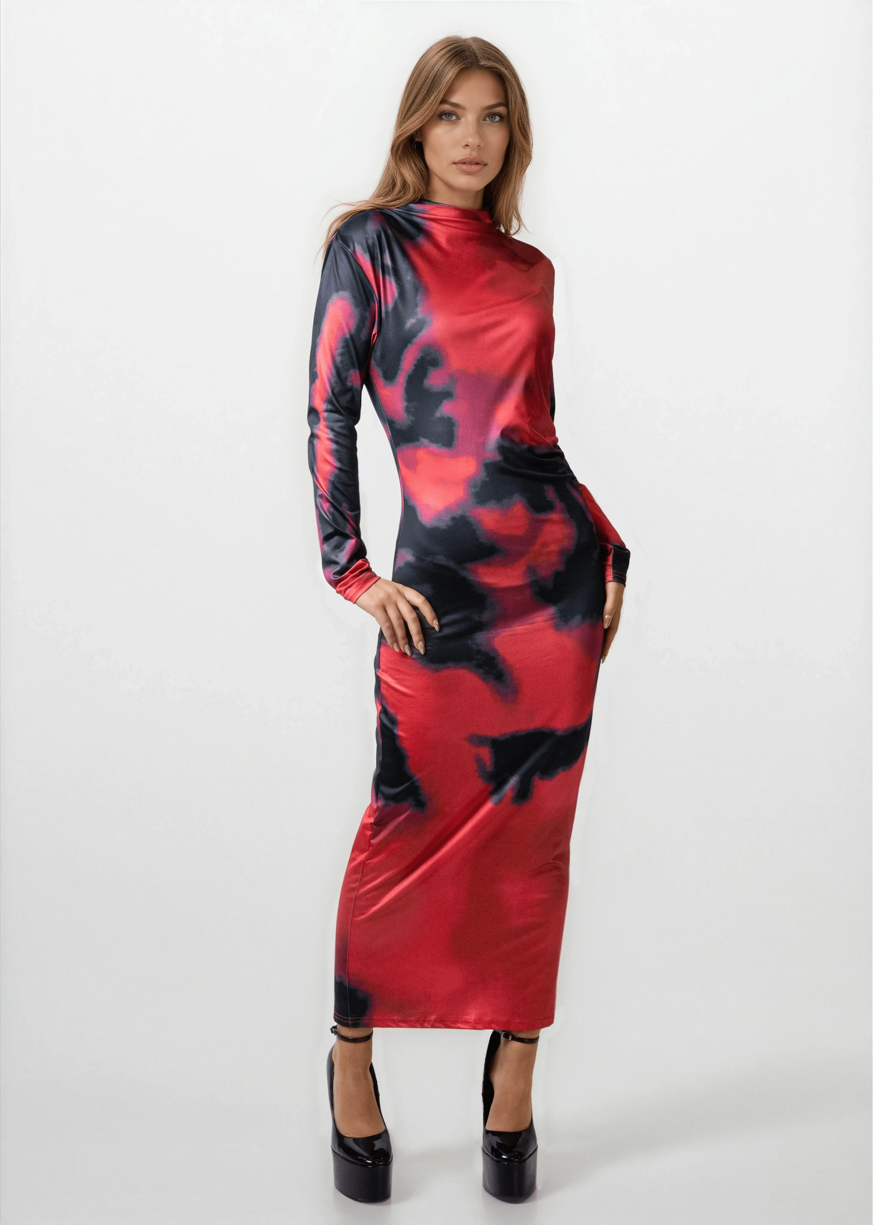 ruched bodycon dress red Deep Plunging V Neck Red Ruched Bodycon Mini Dress Long Sleeve Women's Small