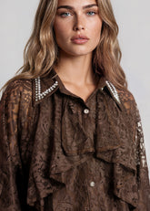 Layered Lace Embellished Button Up Blouses Kate Hewko 