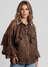 Layered Lace Embellished Button Up Blouses Kate Hewko 