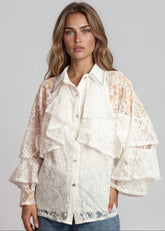 Layered Lace Embellished Button Up Blouses Kate Hewko White One size 