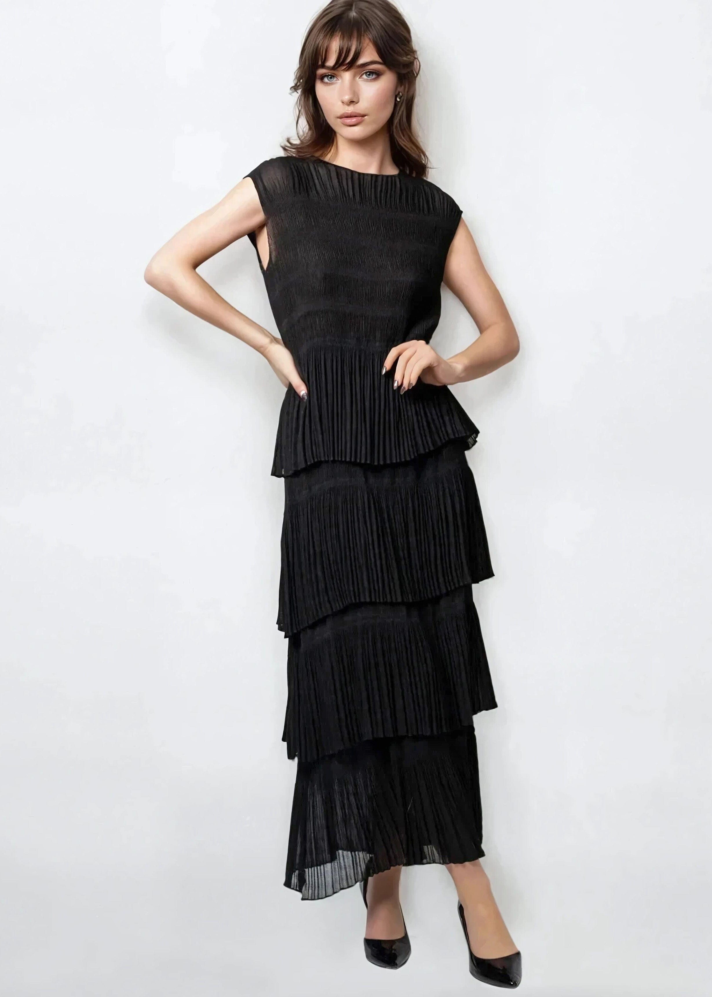 Layered Pleated Tank Dress - Kate Hewko Black / One size Layered Pleated Tank Dress - Kate Hewko Black / One size