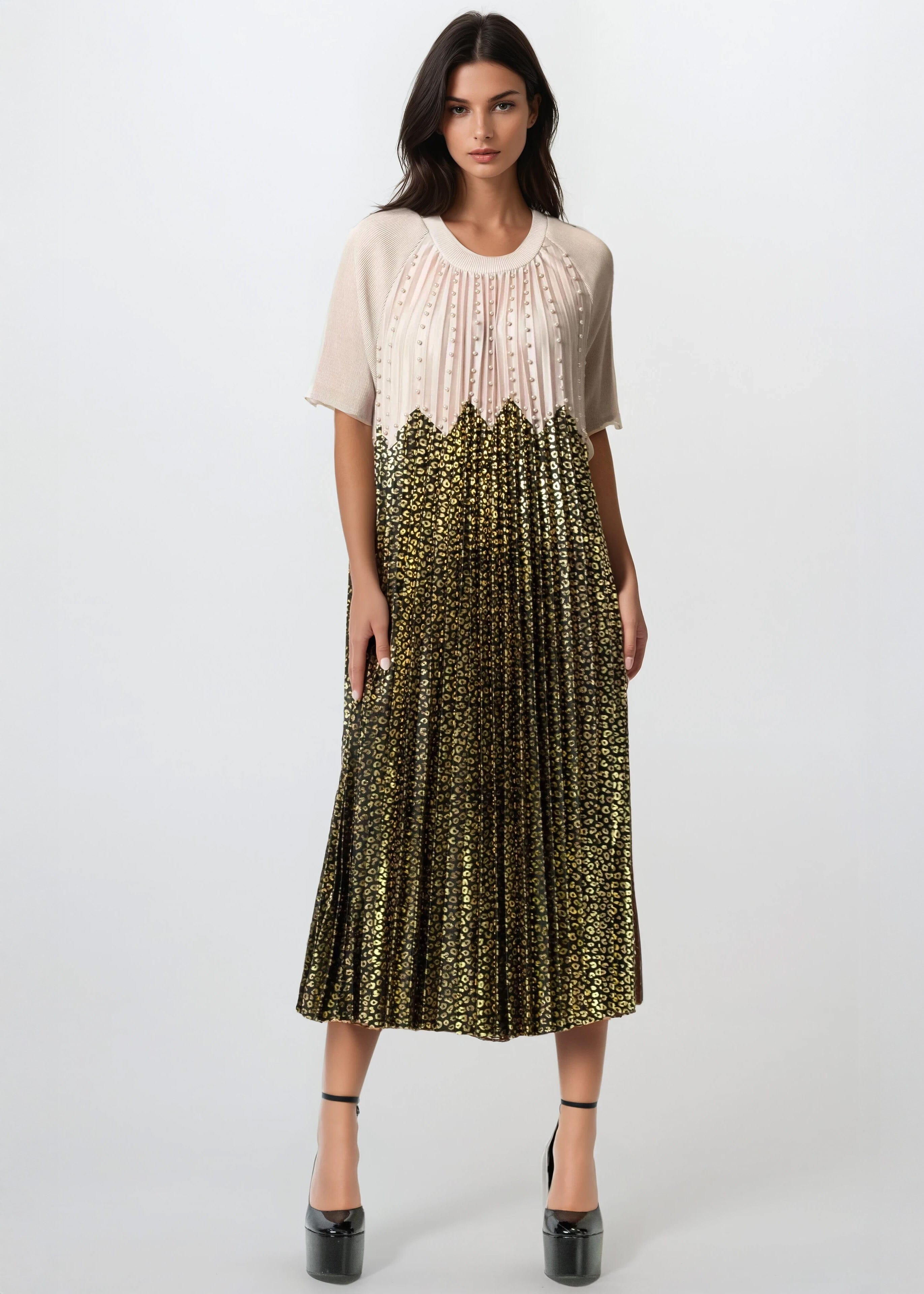 Leopard Contrast Pleated Dress - Kate Hewko Leopard Contrast Pleated Dress - Kate Hewko