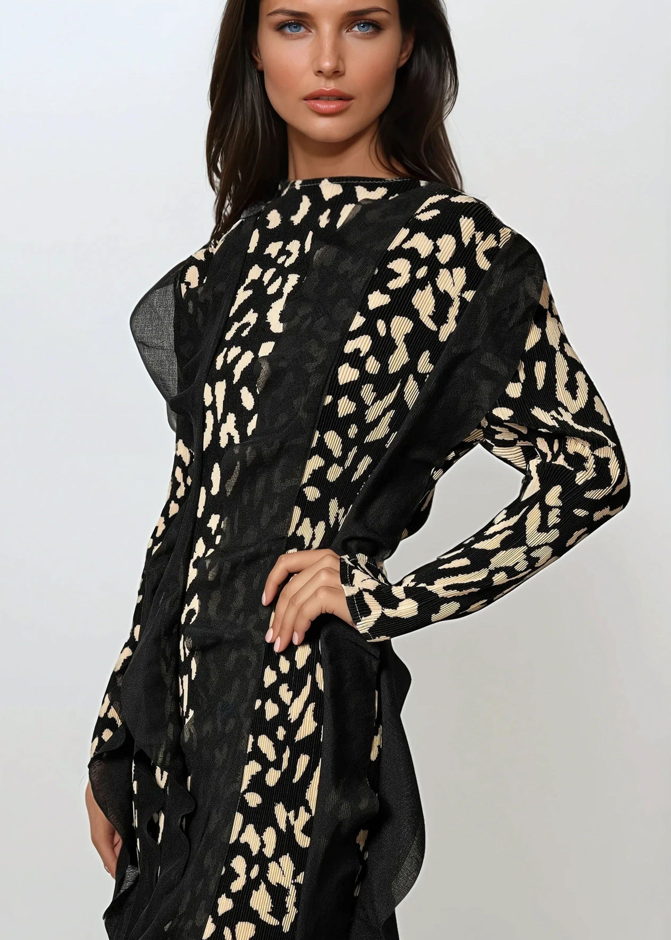 Leopard Print Ruffle Maxi Dress - Kate Hewko Black / One size Leopard Print Ruffle Maxi Dress - Kate Hewko Black / One size