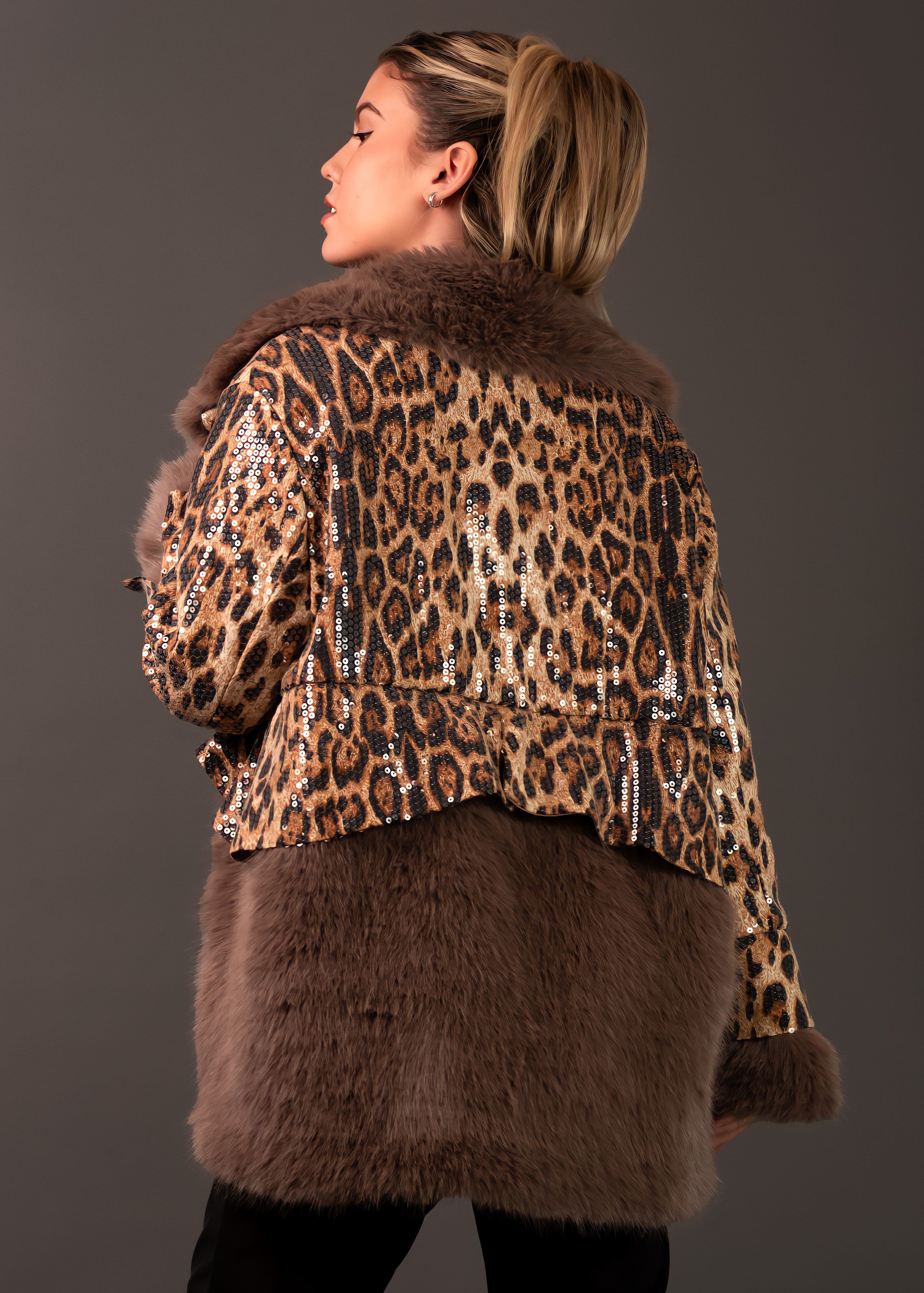 Leopard Sequin Faux Fur Jacket Outerwear Kate Hewko 