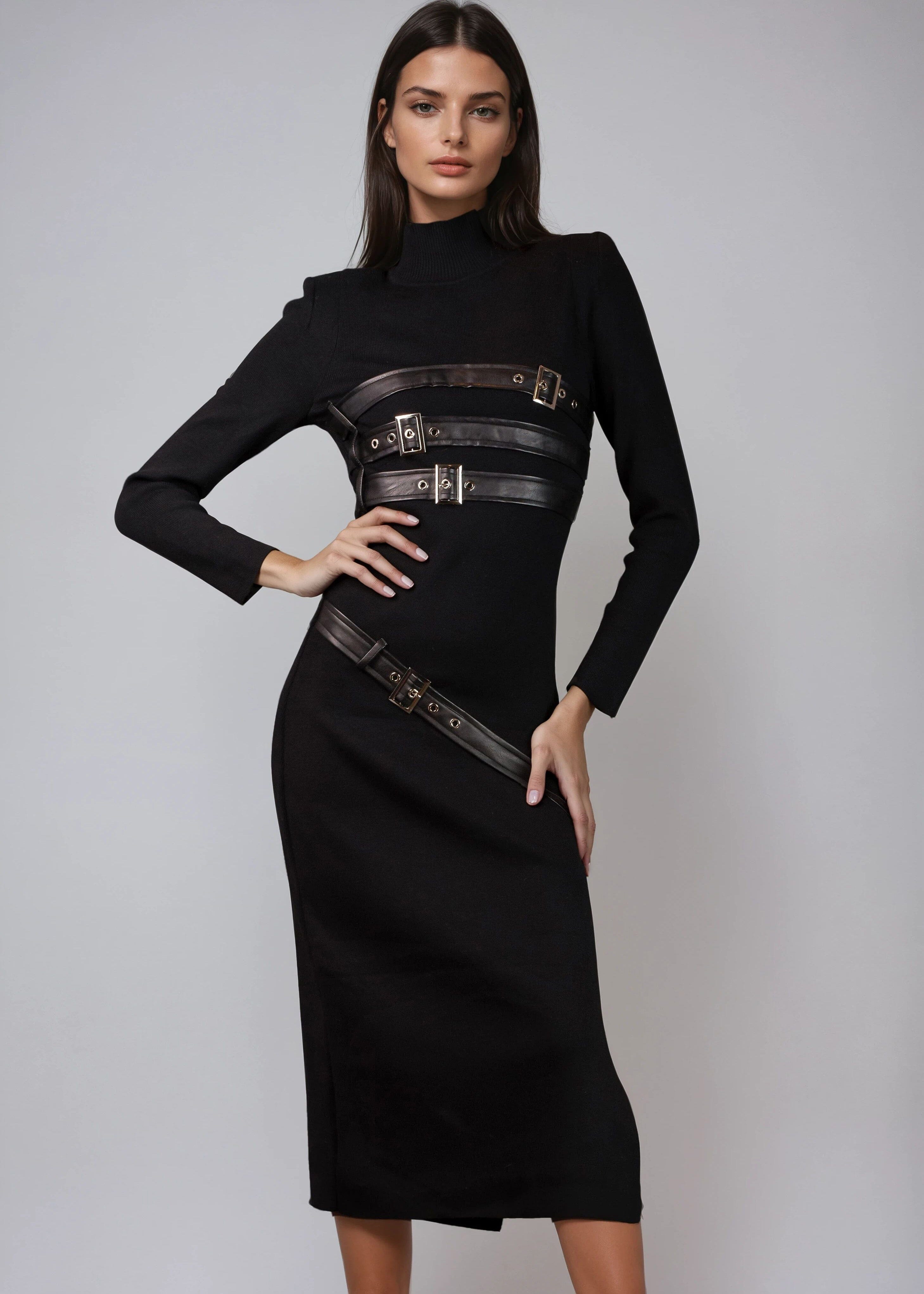 Long Buckled Knit Dress - Kate Hewko Black / L/XL Long Buckled Knit Dress - Kate Hewko Black / L/XL