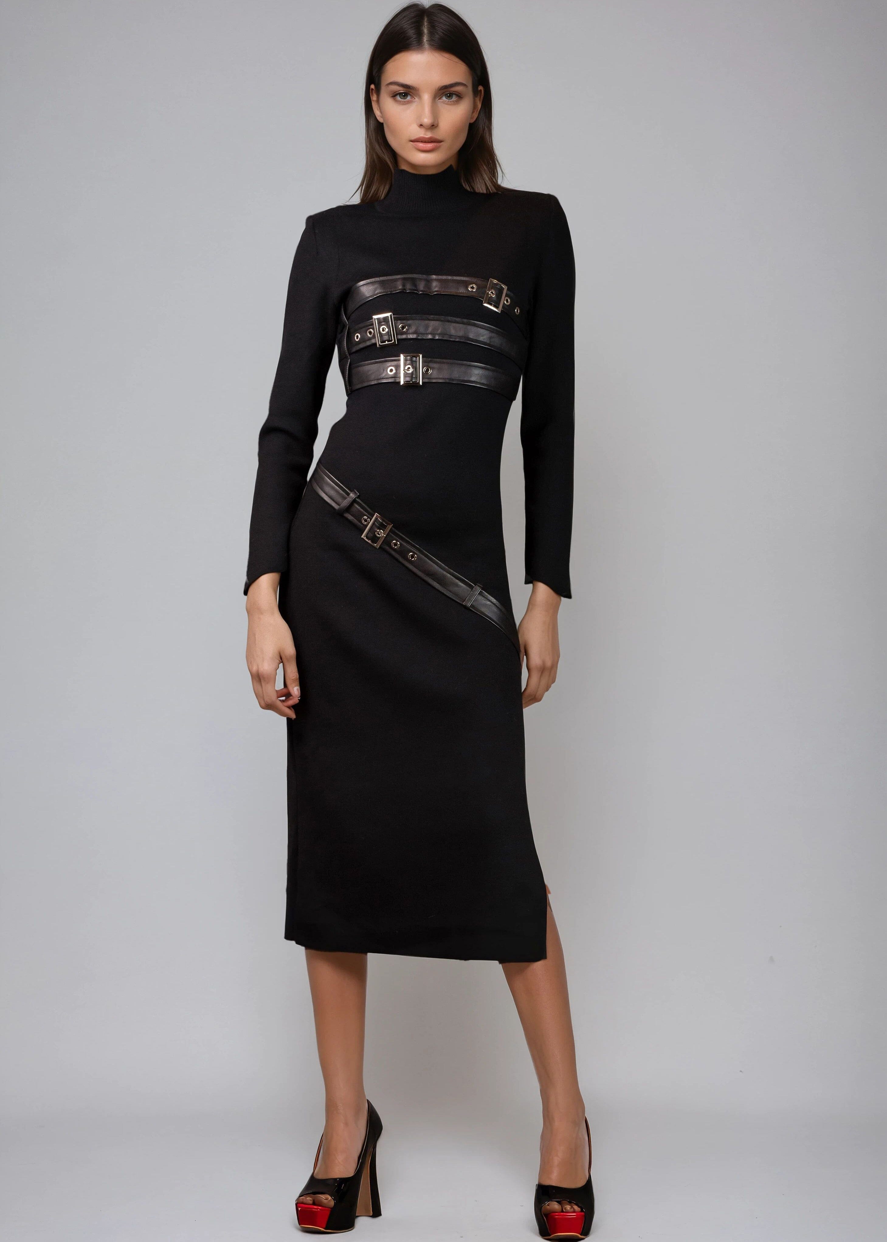 Long Buckled Knit Dress - Kate Hewko Black / L/XL Long Buckled Knit Dress - Kate Hewko Black / L/XL