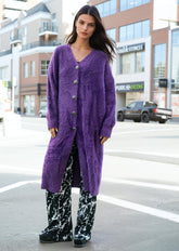 Long Faux Fur Buttoned Cardigan Cardigans Kate Hewko 