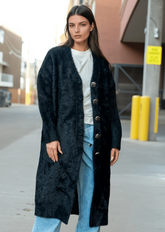 Long Faux Fur Buttoned Cardigan Cardigans Kate Hewko 