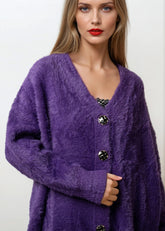 Long Faux Fur Buttoned Cardigan Cardigans Kate Hewko 